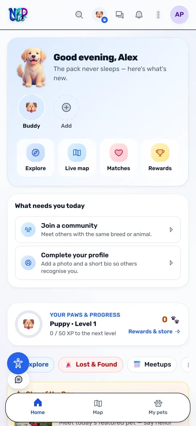 The NetForPet home feed