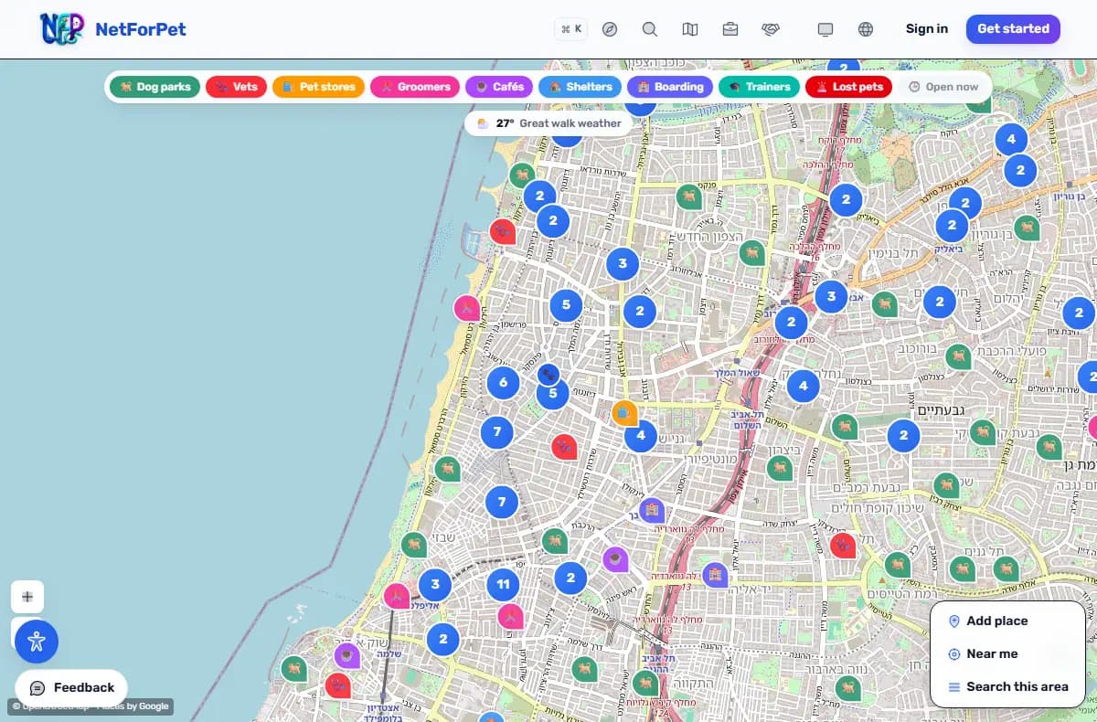 NetForPet's live map — pet-friendly places